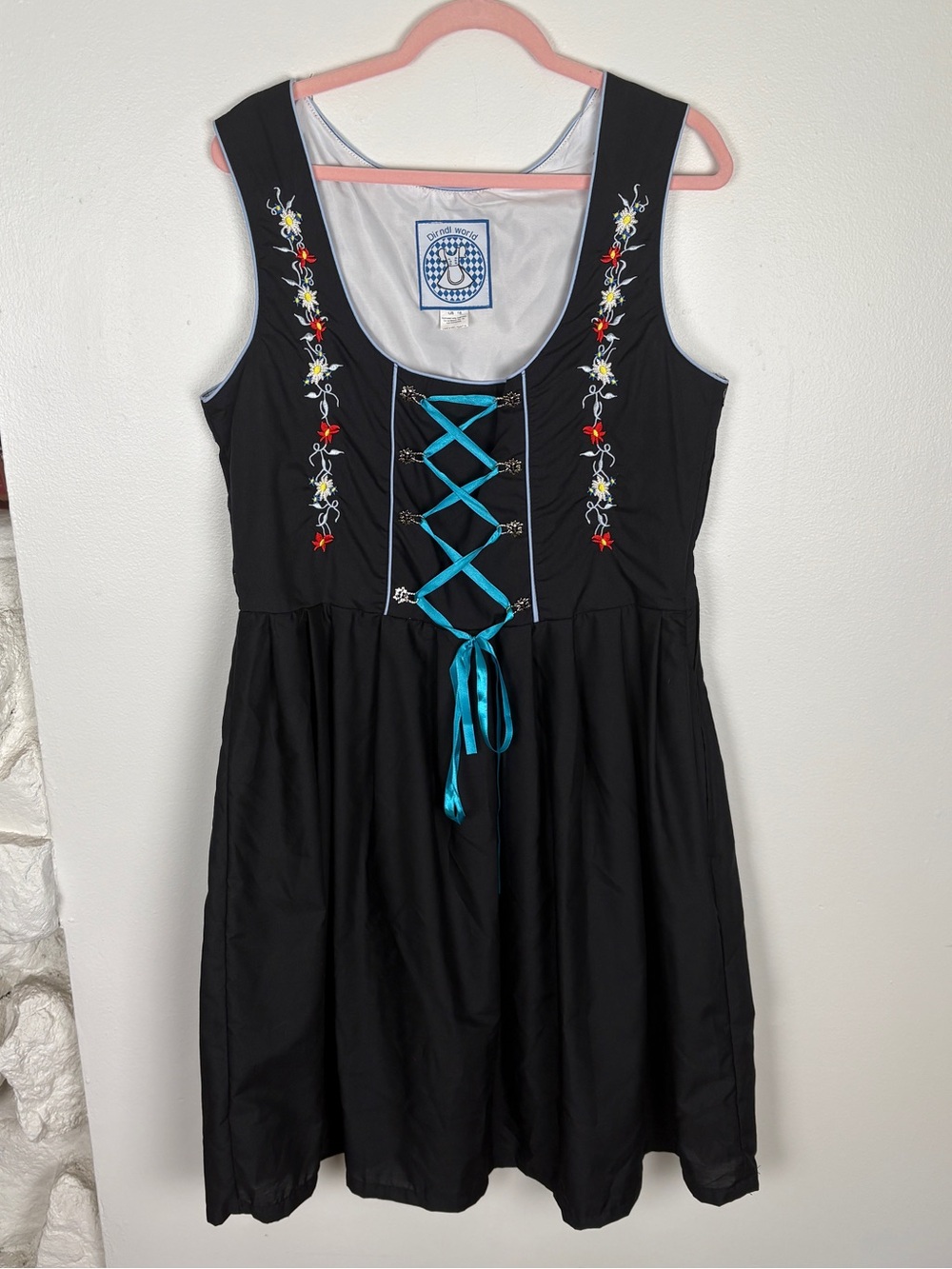 Black Plus-Size Dirndl / Renn Faire Dress with Corset Front (XL)